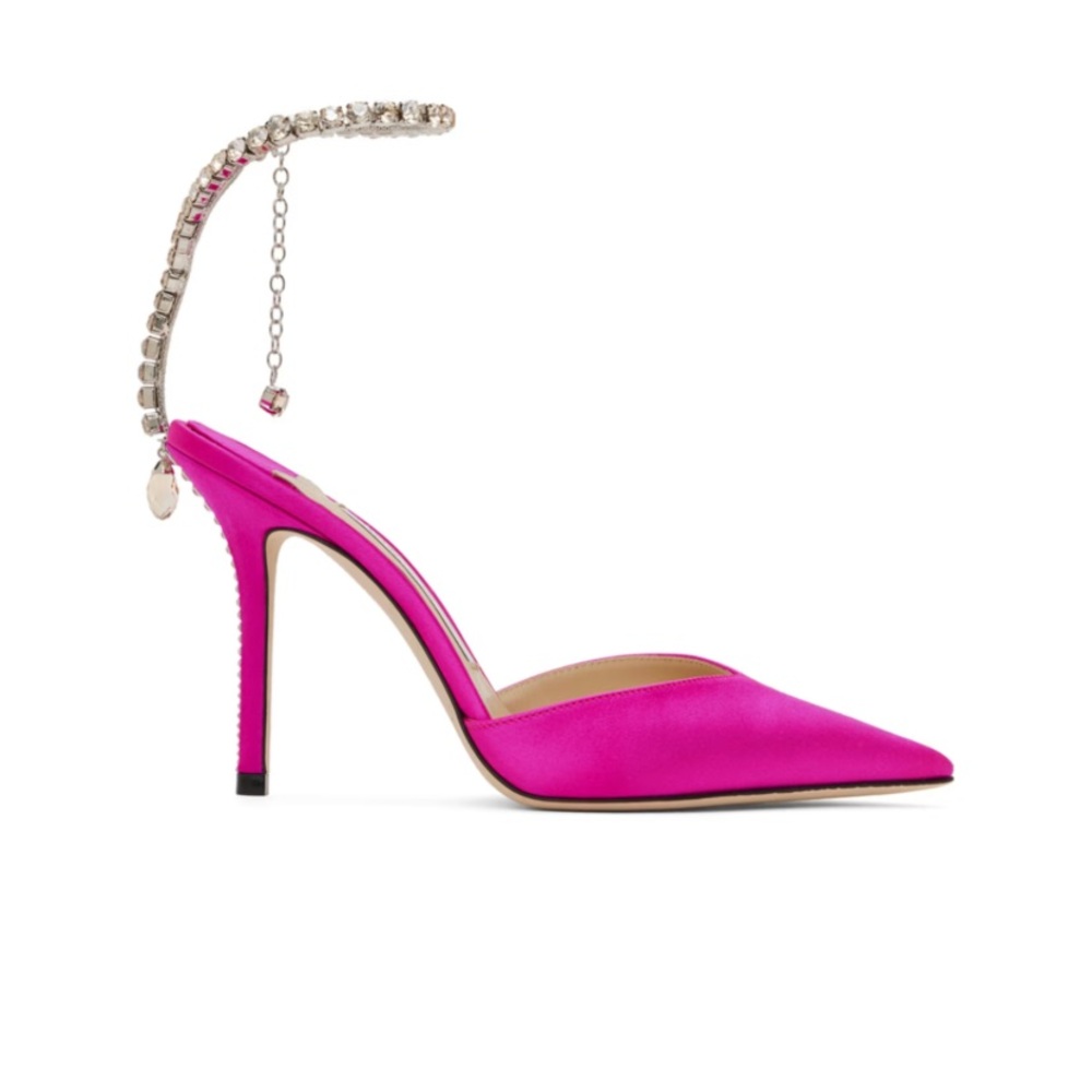 Jimmy Choo Fuchsia Pink Saeda 100 Pumps with Crystal Embellishment